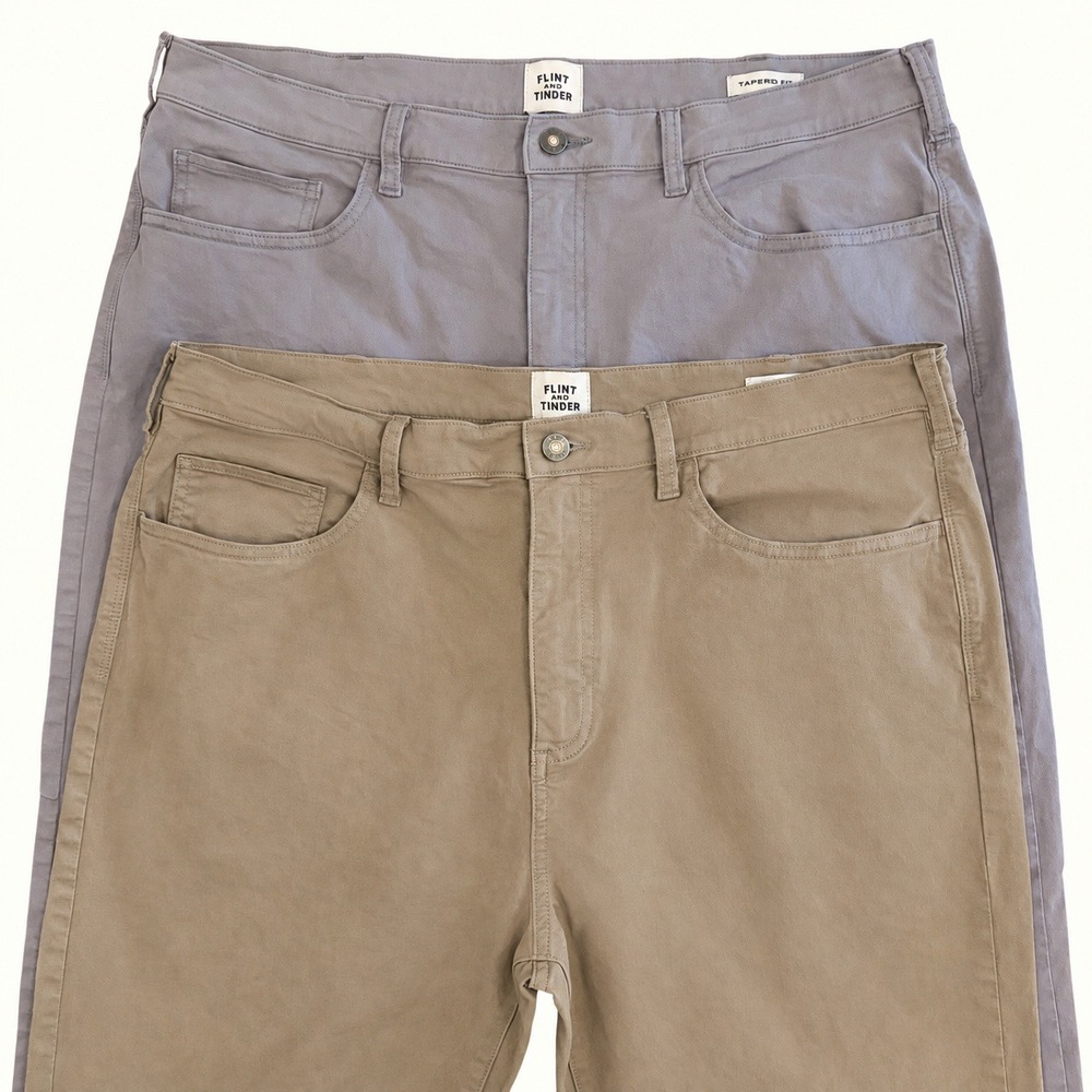 Flint and Tinder 365 5-Pocket Pant Men 38x30 Chino Tapered Fit Bundle Grey Khaki